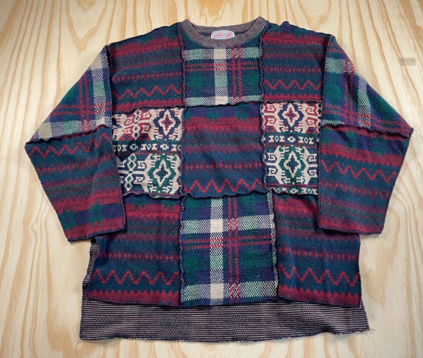 VTG 90s Patchwork Plaid Pattern Sweater Women's M… - image 1