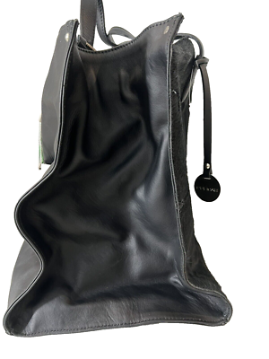 PULICATI Large Black Italian cowhide & leather slouchy tote  display picture 1