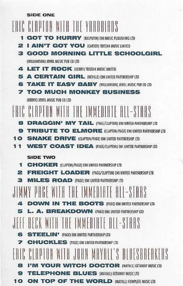 ERIC CLAPTON & FRIENDS BLUES YEARS CASSETTE ALBUM JIMMY PAGE JEFF BECK MAYALL - Image 4 of 4