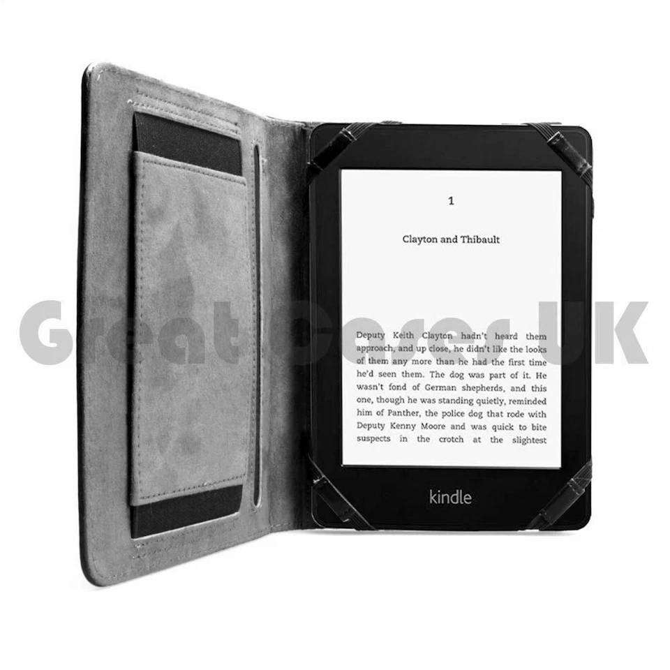 Premium Black Leather Case Cover with Hand-Strap for Any Gen. Amazon Kindle 6" - Image 3 of 4