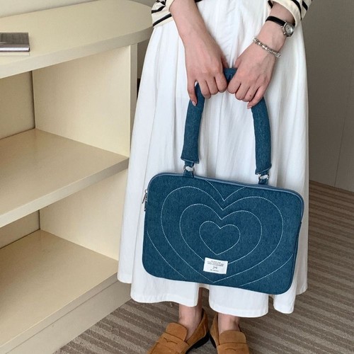 Embroidered Computer Bag Washed Denim Portable PC Bag Fashion Briefcase Cover - Bild 12 von 14