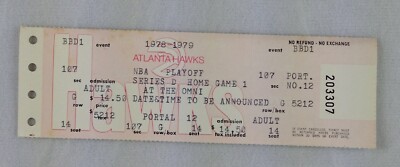 NBA 1979 Atlanta Hawks Phantom Playoff Full Ticket - Series D - Home Game 1