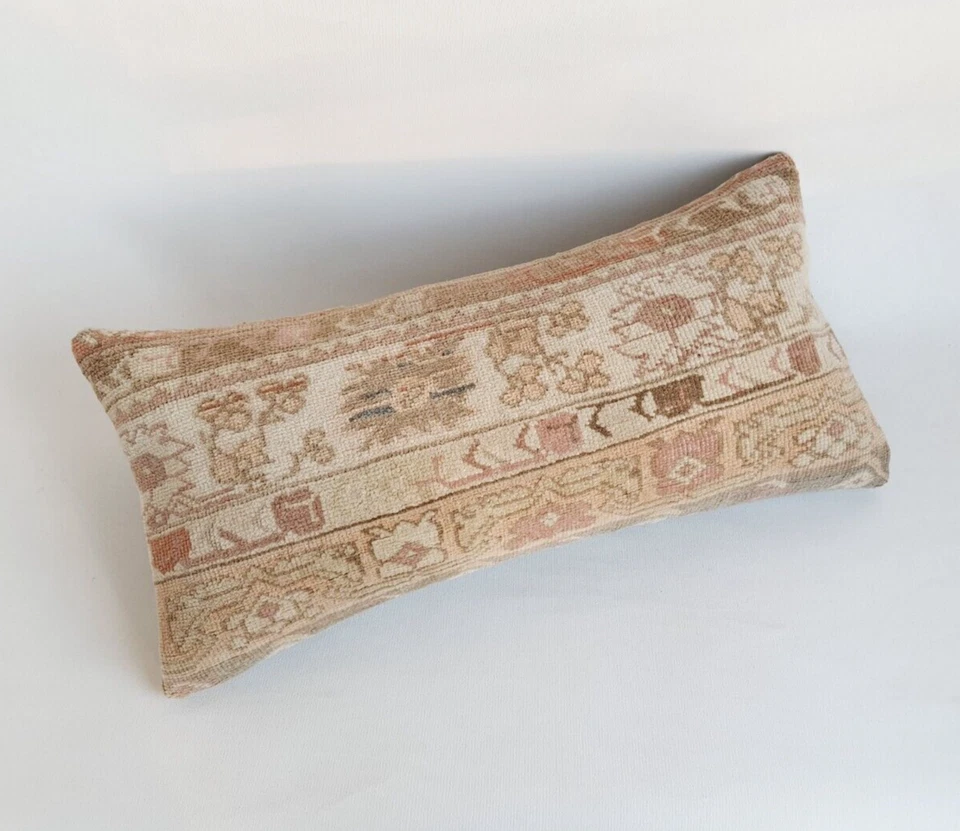 Muted Anatolian Bedding Rug Pillow Cover , Organic Wool Oushak Carpet Pillow - Image 4 of 4