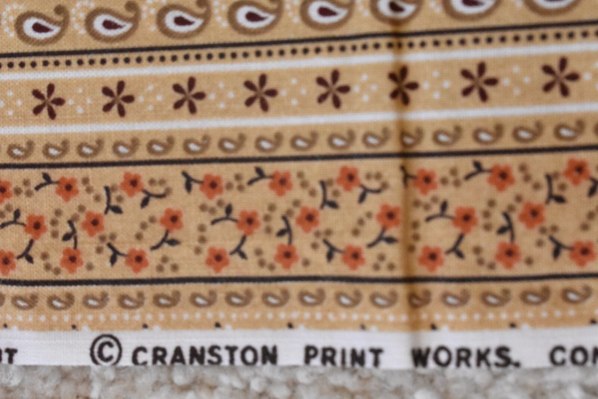 By 1/2 Yd, Vintage, Red Burgundy Brown Floral Stripe Cotton