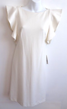H Halston Women's Flutter Sleeve Sheath Dress Sz 0 XP T152197 NWT 148 CREAM IRRG