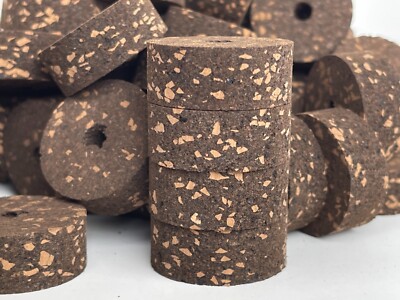 Pack Of 10 Natural Burl Cork Rings - 1-1/4" X 1/2" With 1/4" Center Bore, For Rod Building & Crafts