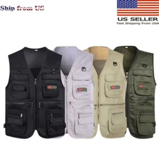 Military Mens Vest Cargo Casual Fishing Outdoor Jacket Work Safari Travel Vest