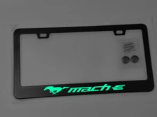Glowing Mustang Mach E EV License Plate Frame Premium Black Metal