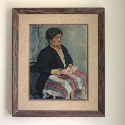Vtg Impressionist Painting Woman Sewing Signed Mystery Artist Early California - Picture 10 of 24