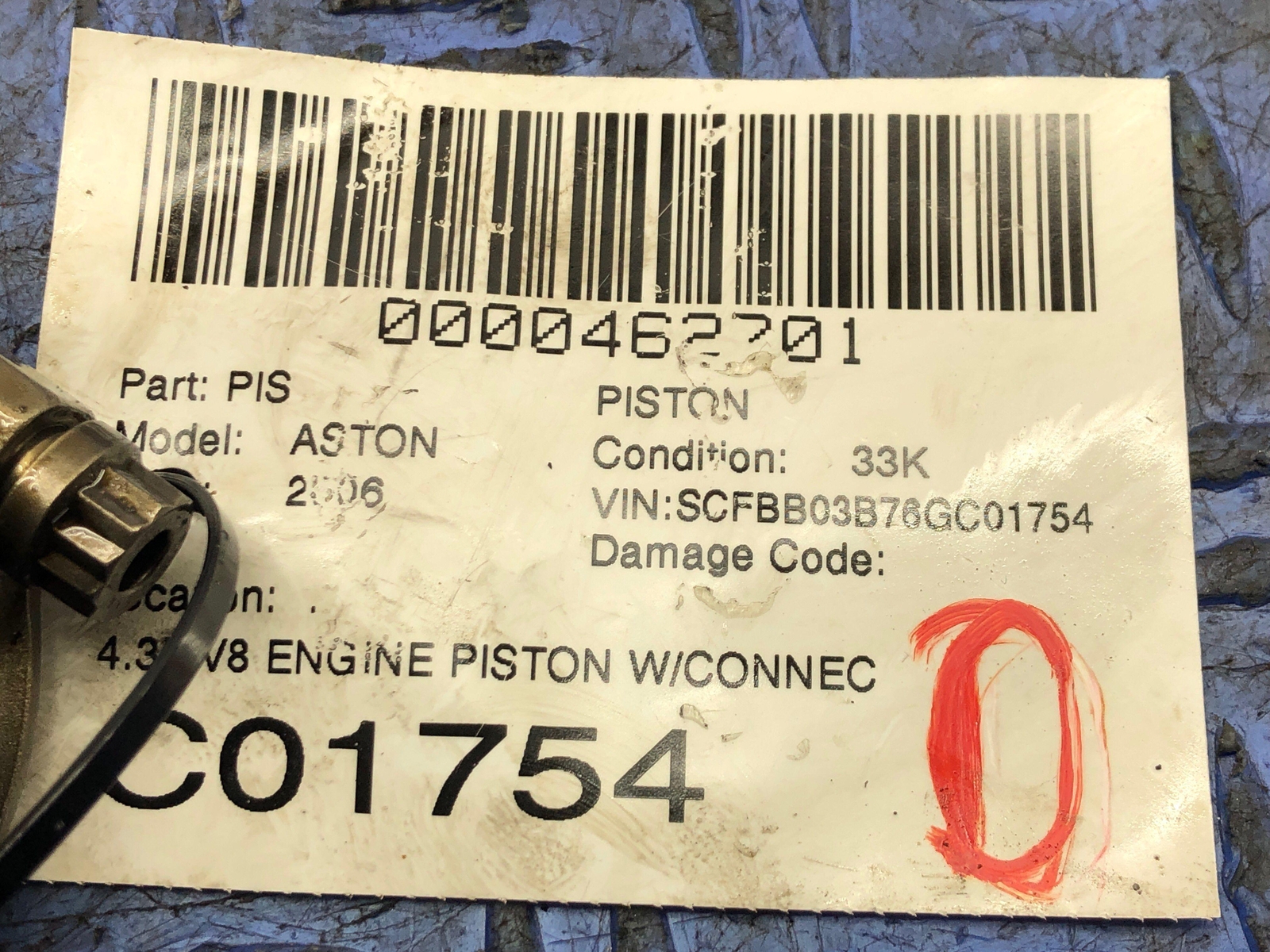 2006-2018 ASTON MARTIN VANTAGE V8 4.3L V8 ENGINE PISTON W/CONNECTION ROD OEM