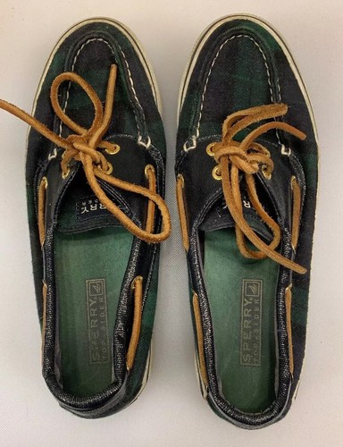Sperry Top-Sider Women 6 M Boat Shoes Tartan Green Plaid Wool Blue 9443060 - Picture 5 of 12