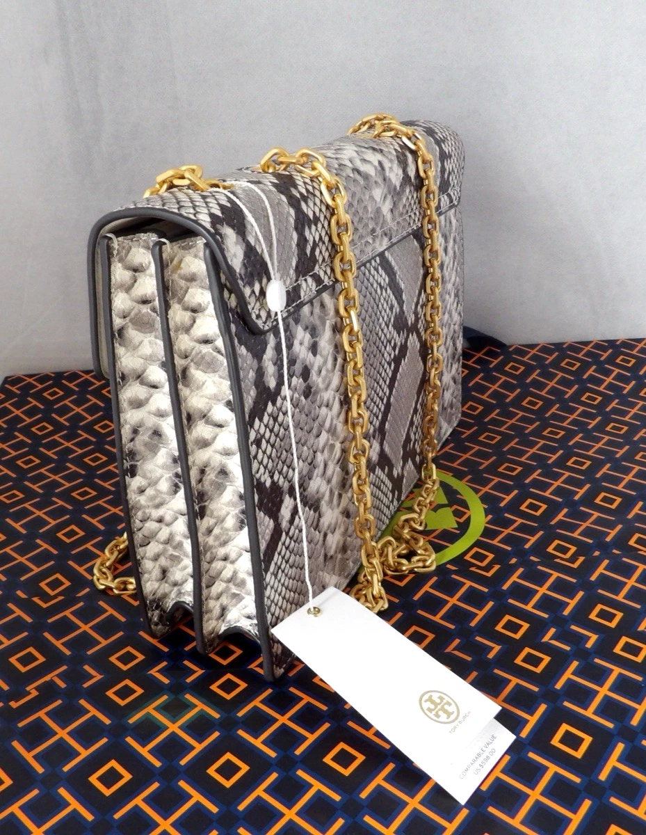 Borsa in pelle nuova con etichette autentica TORY BURCH GEMINI LINK catena stampa serpente in rilievo med