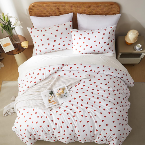 Heart Comforter Set Twin Size Kawaii Red Heart Pattern Comforter Kids Girls Cute - Picture 4 of 12