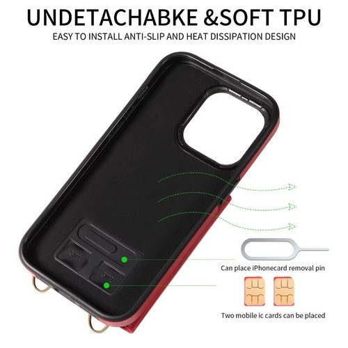 For iPhone 16 Pro Max /15/13 PU Leather Case Wallet Card Slots Cover +Strap - 第 32/45 張圖片