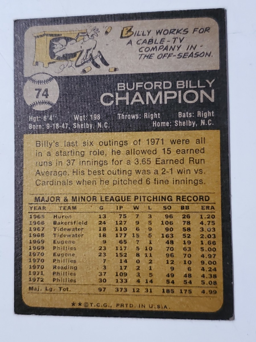 Authentic1996 Topps #74 Billy Champion Milwaukee Brewers | eBay