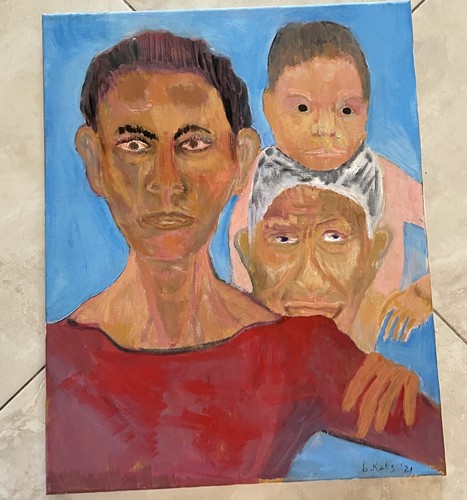 Immigrant Family By B.Katz - Original Acrylic On Canvas Unframed- 20x16 - 2021 - Picture 2 of 6