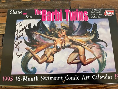 HOT "THE BARBI TWINS" - SHANE & SIA Signed 1995 Topps Swimsuit Calendar