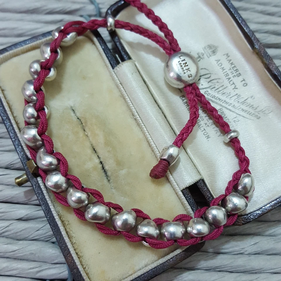 Links Of London 925 Sterling Silver Bracelet,Pink Friendship Bracelet, Authentic - Image 4 of 4