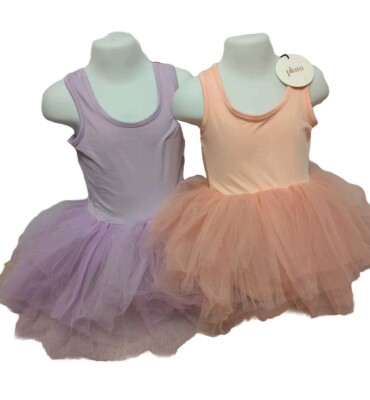 (2) PLUM - TuTu Tank Dress Costume 6Y   1 Peach & 1 Purple Snap Bottoms - NEW 