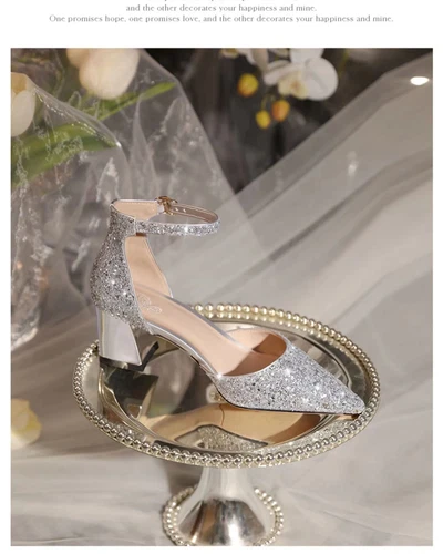 Women Sequins Thick High Heels Ankle Strap Luxury Pumps Wedding arty Shoes - Bild 9 von 17
