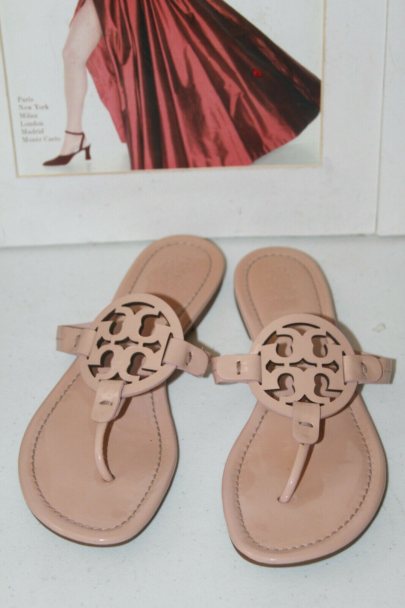 Tory Burch Miller Patent Leather Flat Sandals Sz 8.5 #375 *P