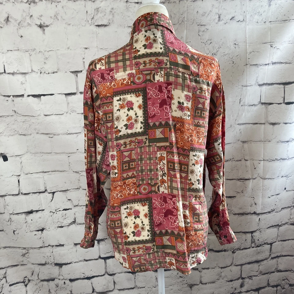 Jonathan Martin 女式小号丝绸纽扣衬衫花卉格子印花 — 第 3/4 张图片