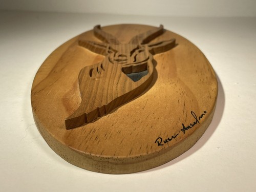 Impala Gazelle Africa Wall Art Signed Wood Carved Hanging Hunting Plaque Oval - Picture 3 of 24