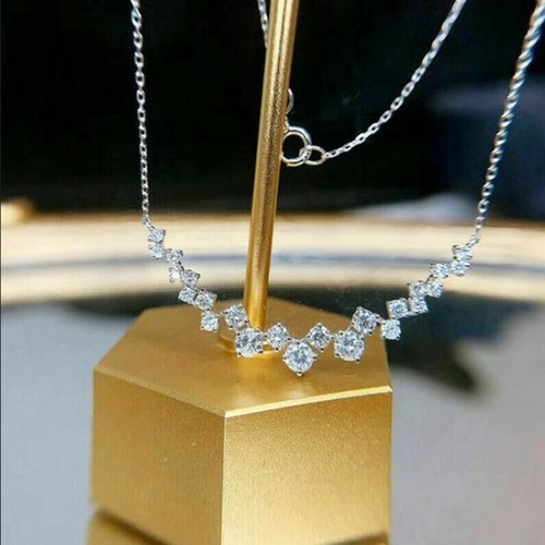 2Ct Round Cut Moissanite Women's Necklace Pendant 14k White Gold Plated 18inch
