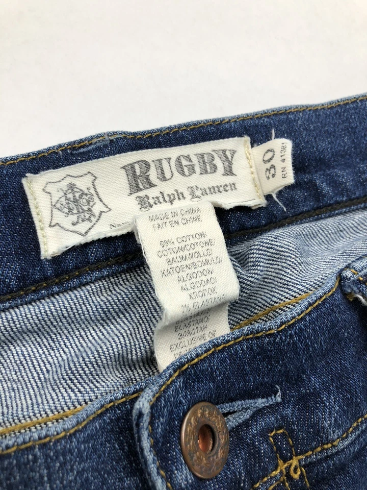 Pantalones de mezclilla ajustados azules de rugby Ralph Lauren talla 30x29 estilo desgastado Foto 3 de 4