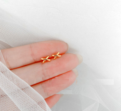 Tiny Gold Lovely X-Shape Cross Stud Earring