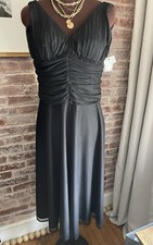 New! David's Bridal Black Formal Fit & Flare Midi Dress Sleeveless Beaded Mesh 4