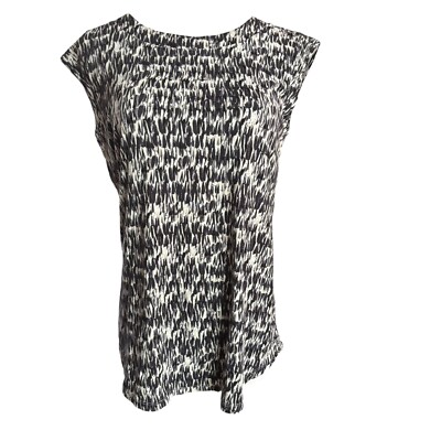Rose and Olive Size M Black White tunic top Cap Sleeve Stretch shirt  Z129