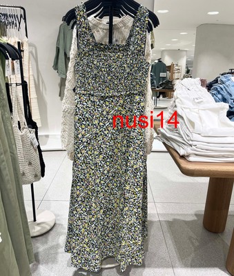 ZARA NEW WOMAN MIDI STRAPPY LINEN BLEND FLORAL PRINT DRESS SLIT XS