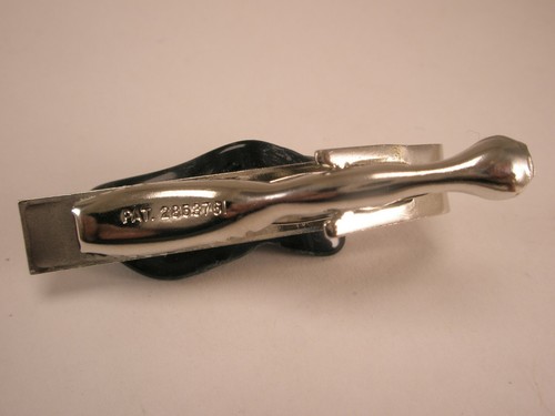 1-5/8" Black Stone & Silver Tone Vintage SMALL Tie Bar Clip - Picture 4 of 4