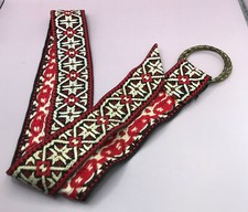 Vintage Embroidered Belt Metal Buckle 36  Red, White, Black