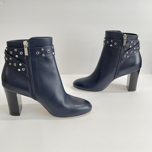 Jimmy Choo Hallie Leather Ankle Boots Size 39 Blue Silver Studded Buckle Zip - Picture 9 of 12