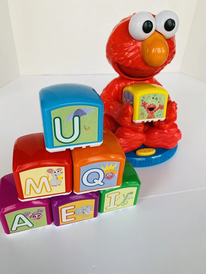 SESAME STREET ELMO Alphabet 块查找和学习谈话玩具 M 测试破损 — 第 3/4 张图片