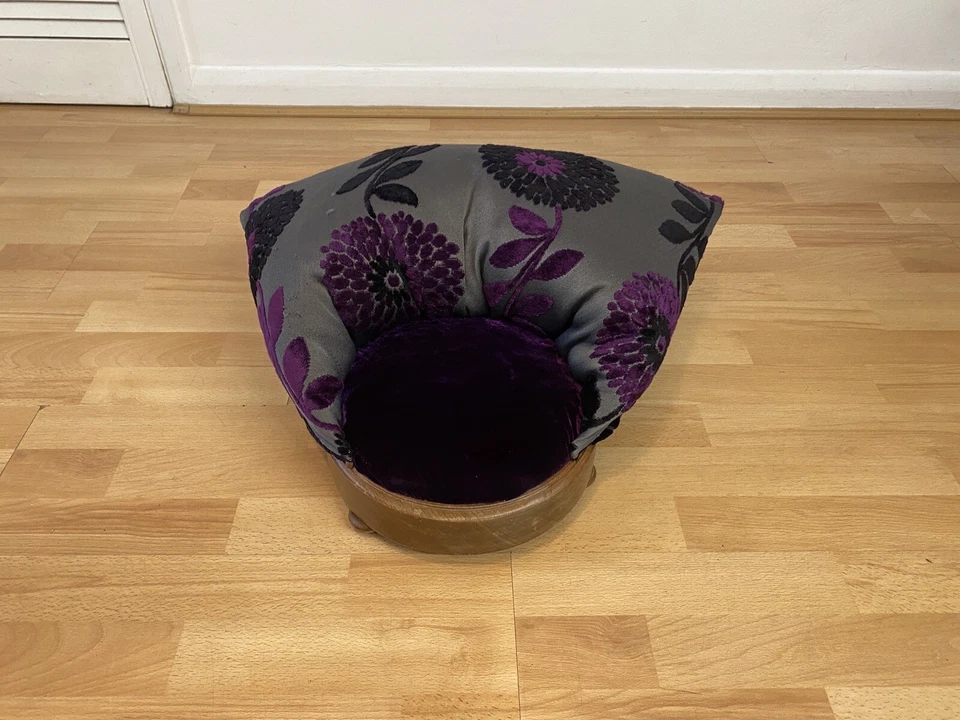 Unusual Vintage Comfortable Footstool Foot Rest With Wooden Base & Floral Design - Image 2 of 4