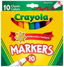 Crayola Broad Line Markers Classic Colors Teachers Kids School Supplies, 10 Ct