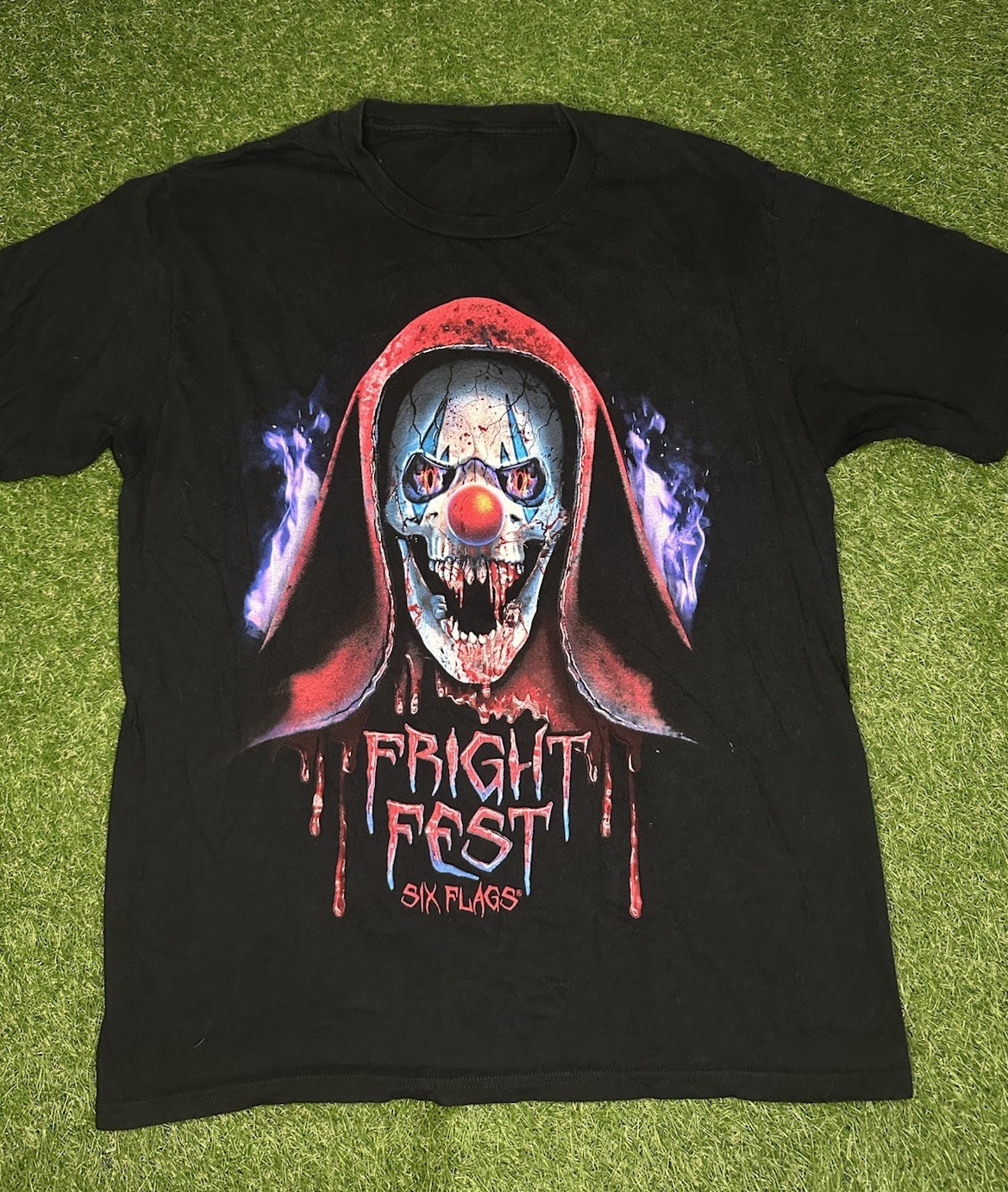 Six Flags Fright Fest Clown Horror Graphic Tee Large Halloween Scary T-Shirt
