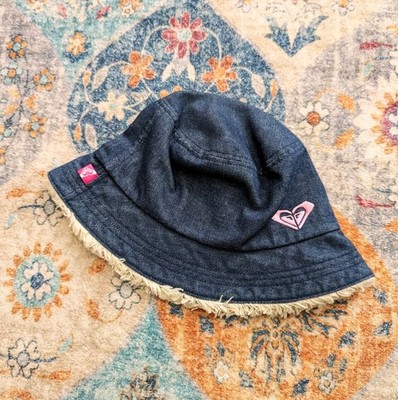 Damen Vintage y2k 00s Roxy Quiksilver Denim pelziger Fischerhut