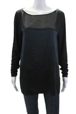 Club Monaco Womens Silk Long Sleeve Round Neck Pullover Blouse Black Size L