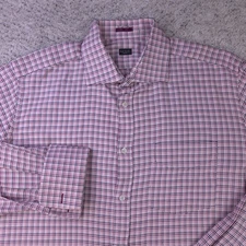 Paul Smith Shirt Mens 17 43 French Cuff Dress Long Sleeve Pink Geometric Plaid