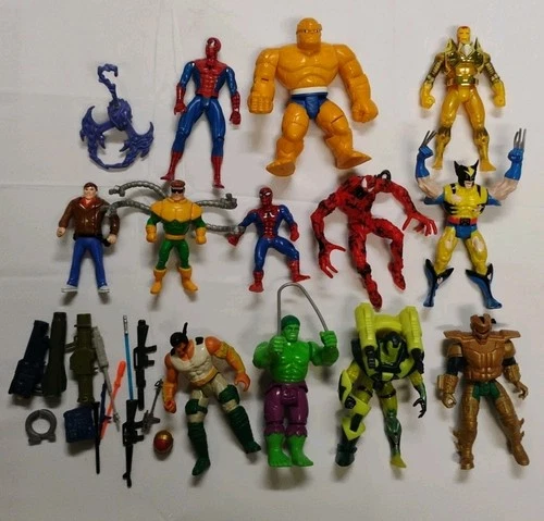 lot of 13 VTG Action Figures Marvel Spiderman Hulk GI Joe Wolverine