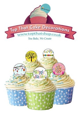 Tortenaufleger 48 rund Happy OSTERN essbar Oblate Papier Cupcake Deko