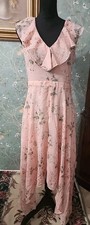 Nwot Banana Republic Maxi dress size 8 Pink Green Sheer V Neckline Ruffled