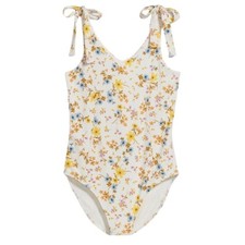 Old Navy Printed Tie-Shoulder V-Neck Rib-Knit Bodysuit - White Floral Size M