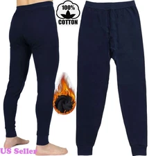 100% Cotton Men Thermal Fleece Lined Soft Warm Long Johns Pants Underwear Winter