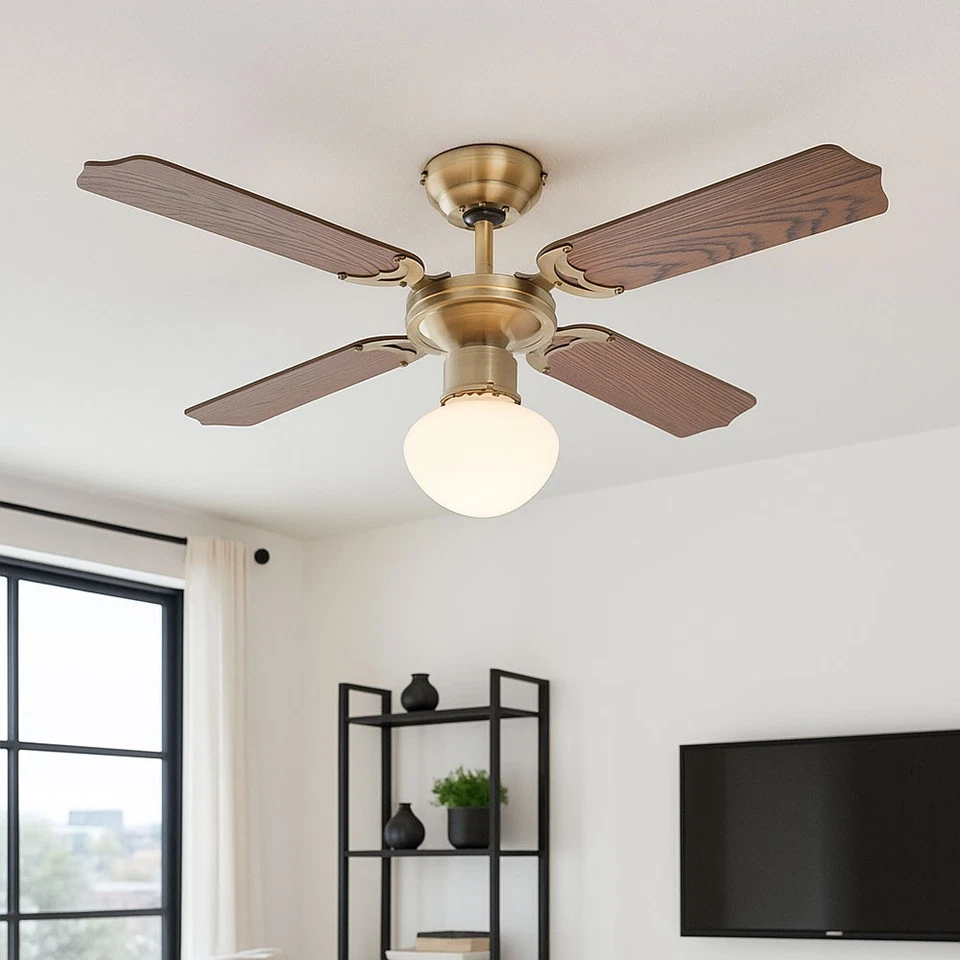 Ventilatore da Soffitto Plafoniera LED 3 Livelli Destra Linkslauf Telecomando - Immagine 3 di 4