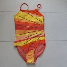 Breaking Waves Orange  Yellow One-Piece Swimsuit Girls 14 Free USA Shipping